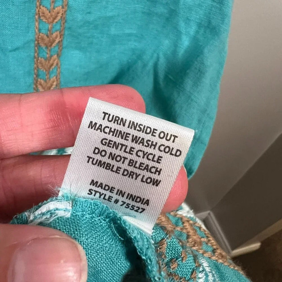 Uncle Frank Embroidered Linen Tunic Dress Size Medium Blue Boho Peasant Vacation - Picture 11 of 11